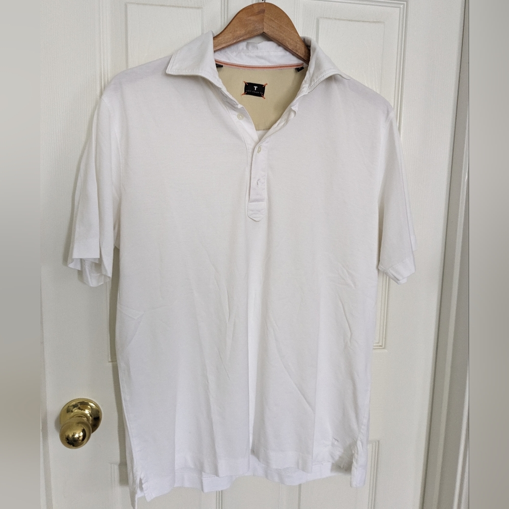 Left Coast Tee Men’s White Pima Cotton Polo shirt size L